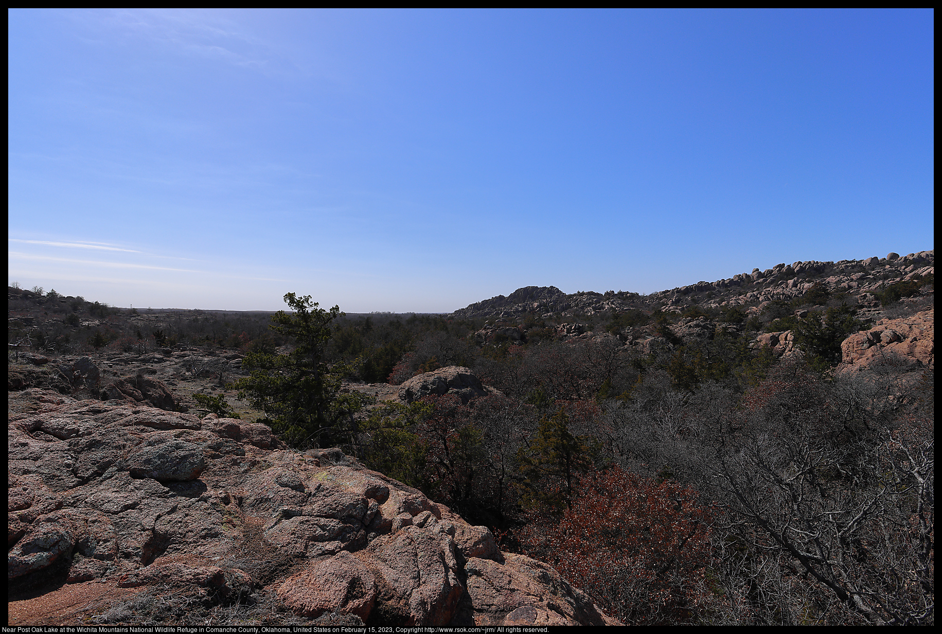 Near Post Oak Lake at the Wichita Mountains National Wildlife Refuge in Comanche County, Oklahoma, United States on February 15, 2023