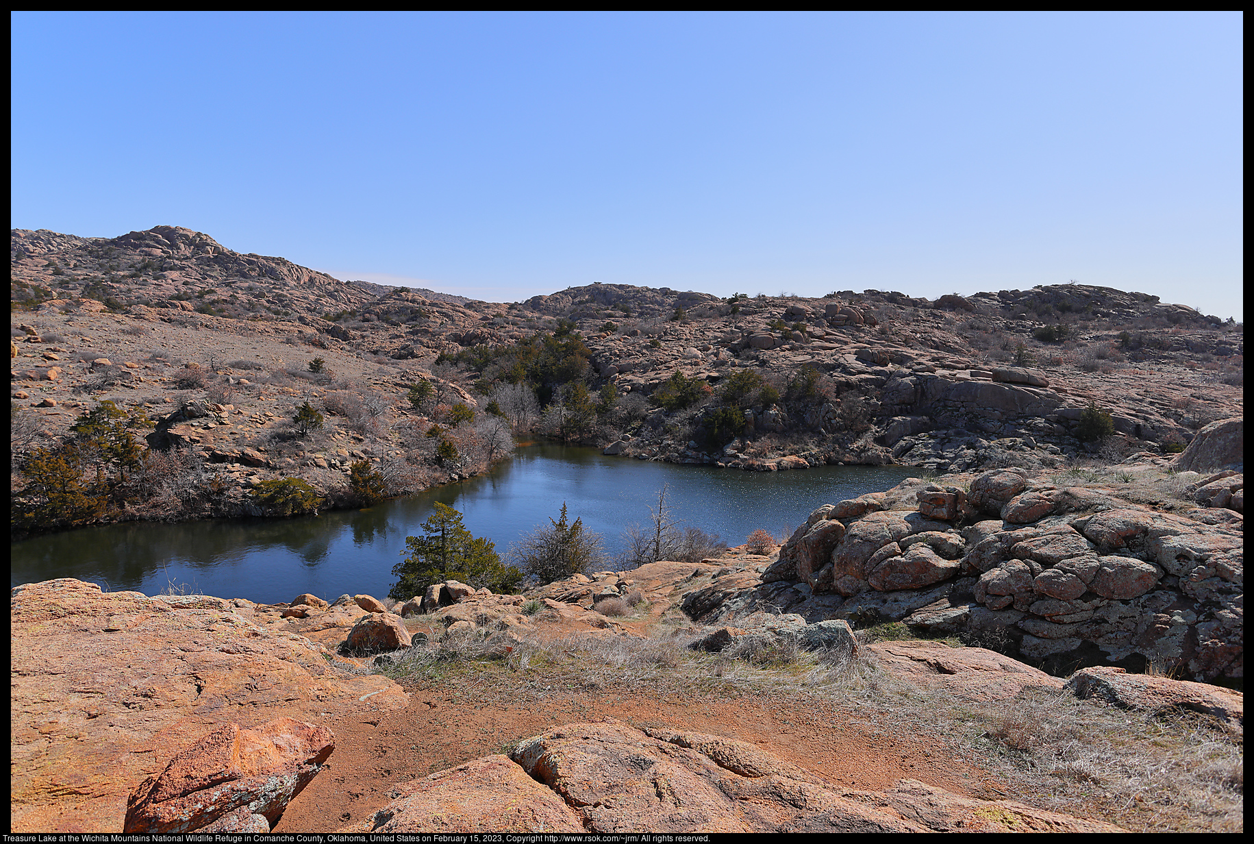 Treasure Lake at the Wichita Mountains National Wildlife Refuge in Comanche County, Oklahoma, United States on February 15, 2023