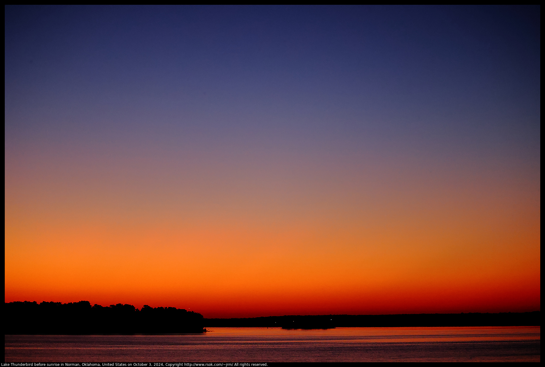 Lake Thunderbird before sunrise in Norman, Oklahoma, United States on October 3, 2024